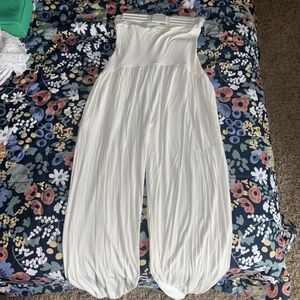Free People: White Strapless Jumpsuit